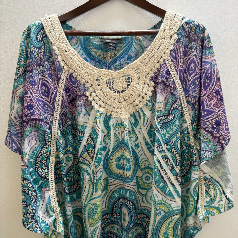 Bohemian Paisley Crochet Trim Top